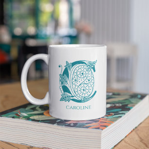 Letter C Teal Monogram Modern Name Coffee Mug