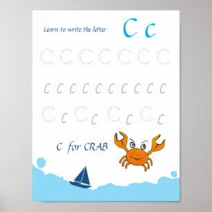 Letter C Tracing Poster for Kids   C is for Crab
