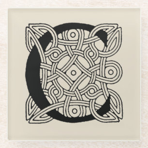 Letter C Vintage Celtic Knot Monogram Glass Coaster