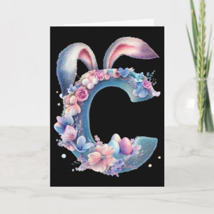 Letter C With Bunny Ears Adorned With Soft Pastel Card