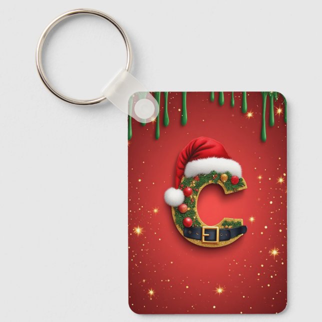 Letter C With Christmas Wreath Decor 🎁 Key Ring (Front)