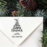 Letter Christmas Tree Holiday  Self-inking Stamp<br><div class="desc">Holiday message in the shape of a Christmas tree with family or business name. For more advanced customisation of this design,  please click the "BLUE DESIGN TOOL" above!</div>