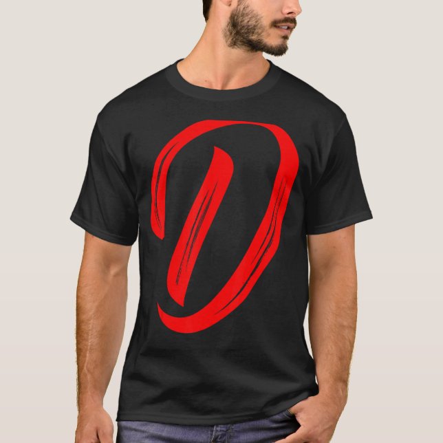Letter D Alphabet Large Red Graphic Initial T-Shirt (Front)