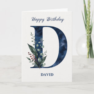 Letter D Birthday for Him Personalised Name Blue Card