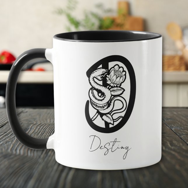 Letter D | Black Monogram–Snake & Bloom Minimalist Mug (Creator Uploaded)