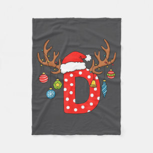 Letter D Christmas Monogram Alphabet Initial Ornam Fleece Blanket