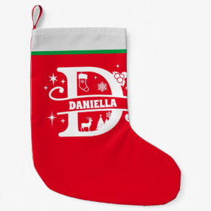 Letter D Christmas Monogram Initial Name Red White Small Christmas Stocking