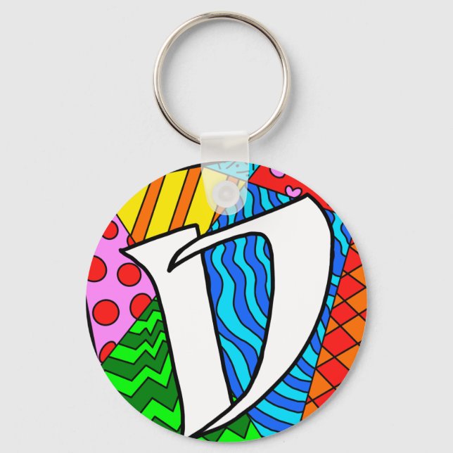 Letter D Colorful Doodles Key Ring (Front)
