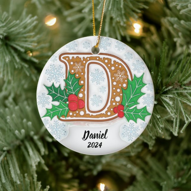 Letter D Custom Christmas  Ceramic Ornament (Tree)