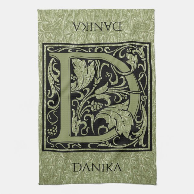 Letter D First Letter Monogram Tea Towel (Vertical)