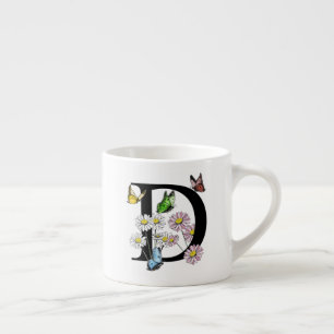 Letter D Floral Butterfly Monogram Initial     Espresso Cup