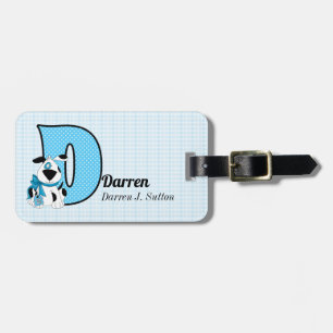 Letter D for Dog in Blue Polka for Boys Luggage Tag