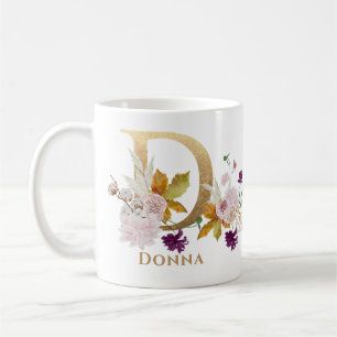 Letter D - Gold Floral Name sister coworker friend Coffee Mug