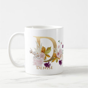 Letter D - Gold Floral Name sister coworker friend Coffee Mug