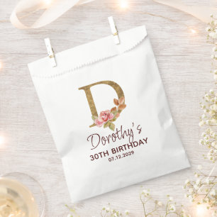 Letter D Gold Monogram Blush Pink Roses Favour Bag