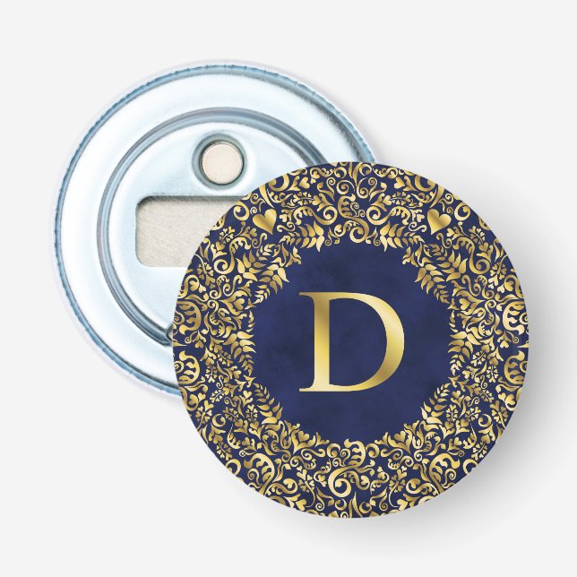 Letter D golden Damask Pattern  Bottle Opener (Front)