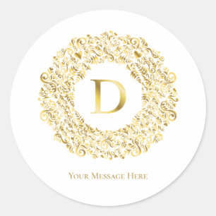 Letter D golden Damask Pattern Classic Round Sticker