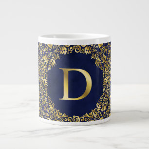 Letter D golden Damask Pattern Large Coffee Mug