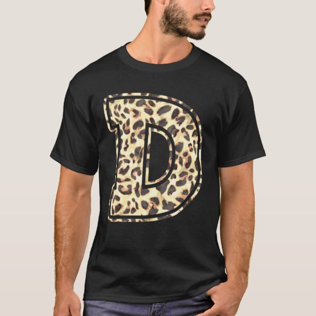 Letter D Initial Leopard Cheetah Print Trendy Wate T-Shirt (Front)
