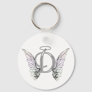 Letter D Initial Monogram with Angel Wings & Halo Key Ring