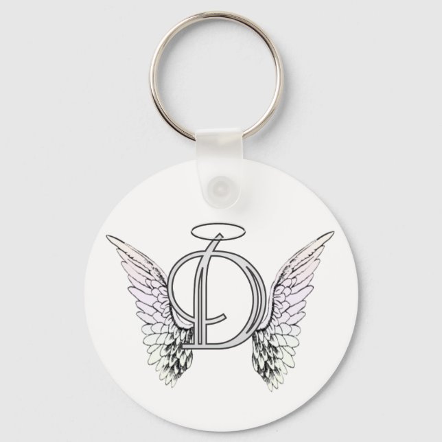 Letter D Initial Monogram with Angel Wings & Halo Key Ring (Front)