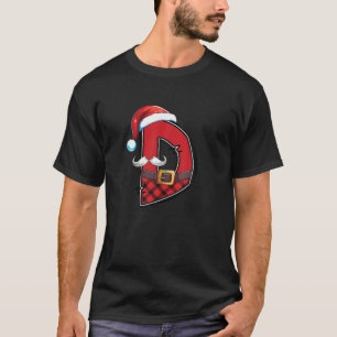 Letter D Initial Name Plaid Santa Hat Christmas T T-Shirt