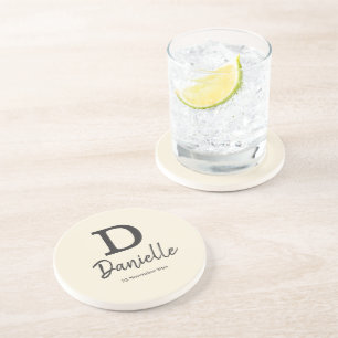 Letter D initial personalised name and date Throw Coaster