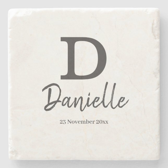 Letter D initial personalised name and date Throw  Stone Coaster (Front)