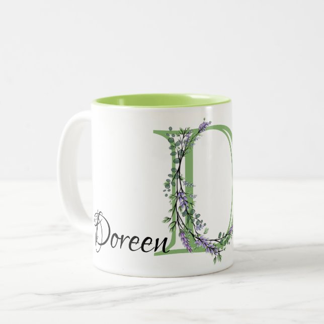 Letter D Lavender Eucalyptus monogrammed  Two-Tone Coffee Mug (Front Left)