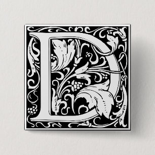 Letter D Mediaeval Monogram Art Nouveau 15 Cm Square Badge