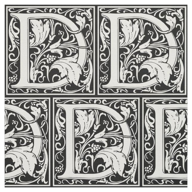 Letter D Mediaeval Monogram Art Nouveau Fabric (Swatch)