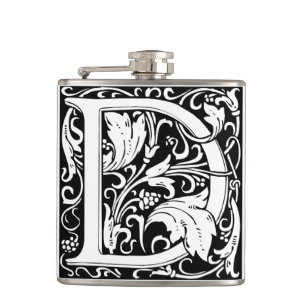 Letter D Mediaeval Monogram Art Nouveau Hip Flask