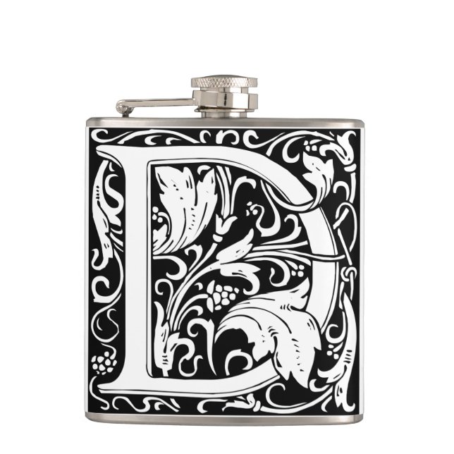 Letter D Mediaeval Monogram Art Nouveau Hip Flask (Front)