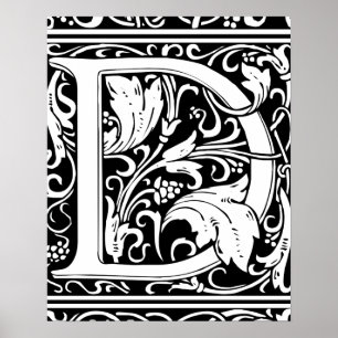 Letter D Mediaeval Monogram Art Nouveau Poster
