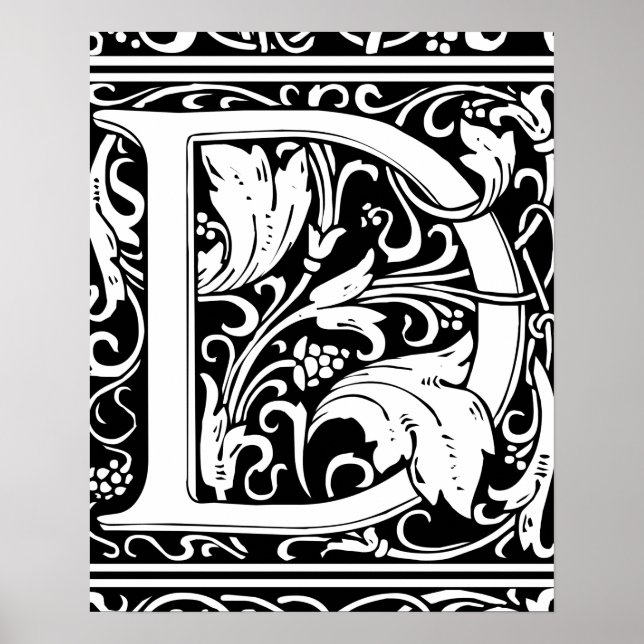 Letter D Mediaeval Monogram Art Nouveau Poster (Front)