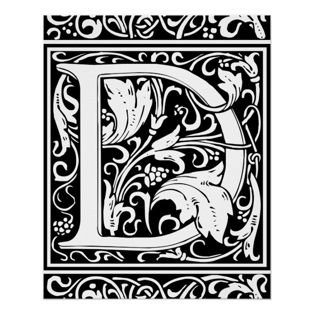 Letter D Mediaeval Monogram Art Nouveau Poster (Front)