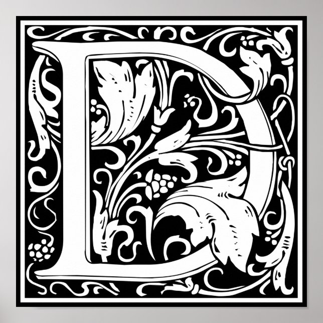 Letter D Mediaeval Monogram Vintage Initial Poster (Front)