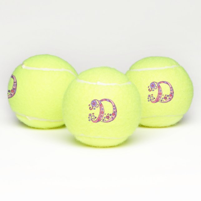 Letter D monogram girls personalised doodle art Tennis Balls (Multi)