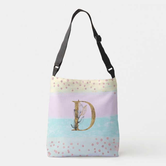 *~ LETTER  D Monogram Gold Glitter Pastel Colors Crossbody Bag (Back)