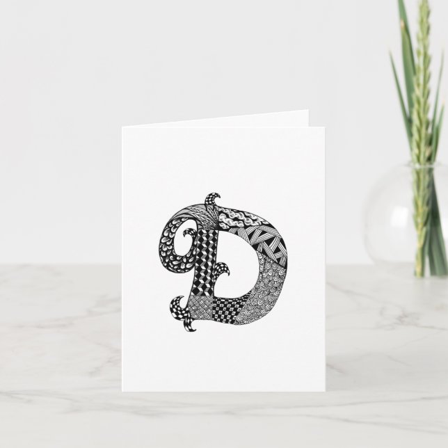 Letter D Monogram in Black and White Note Card (Front)