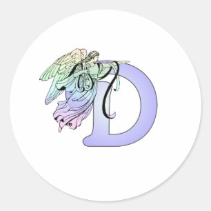 Letter D Monogram Initial Angel Wings Halo Classic Round Sticker