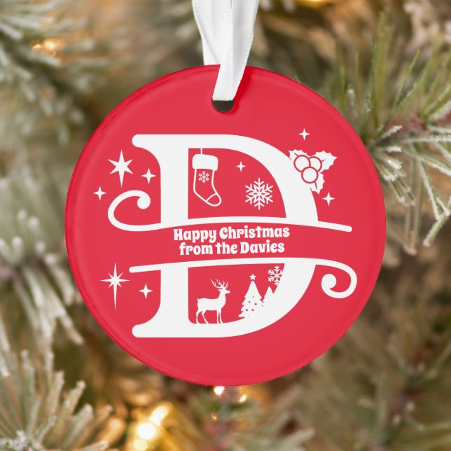 Letter D Monogram Initial Family Name Greeting Ornament (Tree)