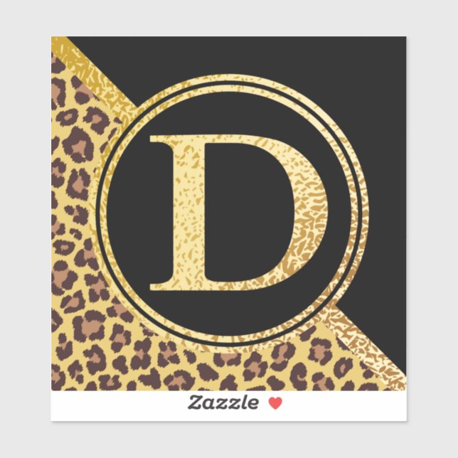 Letter D Monogram Leopard Print Gold and Black (Sheet)