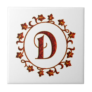 Letter D Monogram Red Leaves Tile