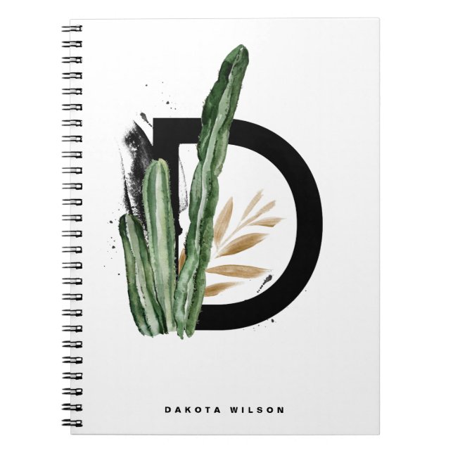 Letter D Monogram | Tropical Cactus Personalised Notebook (Front)