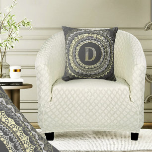 Letter D Monogram Vintage  Symmetrical Pattern Cushion