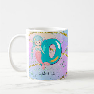 Letter D Monogram Watercolor Cute Mermaid Nursery Coffee Mug