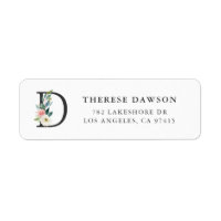 Letter D Monogram Watercolor Florals and Greenery