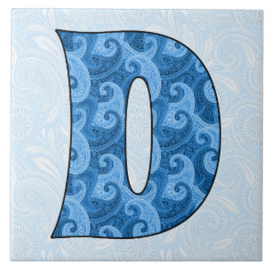 Letter D - Monogrammed Blue Paisley 6 inch Tile