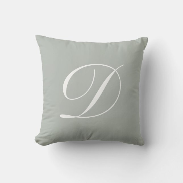 Letter D Silver Grey Monogram Pillow (Front)